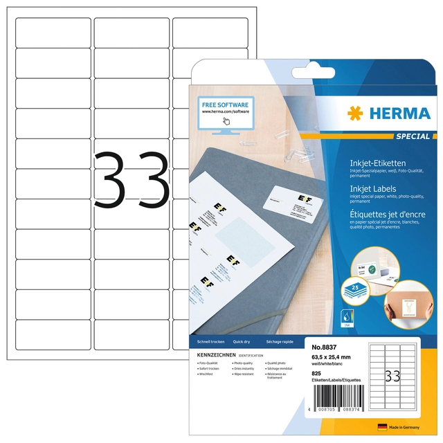 Een Etiket HERMA 8837 63.5x25.4mm mat wit 825stuks koop je bij VHK Kantoorartikelen