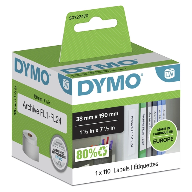 Een Etiket Dymo LabelWriter multifunctioneel 38x190mm 1 rol á 110 stuks wit koop je bij Hoekmankantoorartikelen.nl