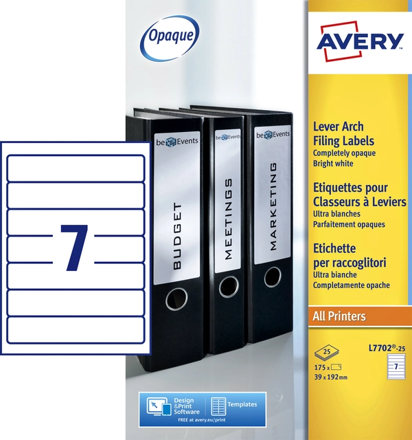 Een Rugetiket Avery smal 39x192mm zelfklevend wit 25 vel koop je bij Hoekmankantoorartikelen.nl