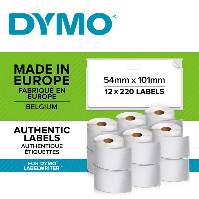 Een Etiket Dymo LabelWriter multifunctioneel 32x57mm 12 rollen á 1000 stuks wit koop je bij VHK Kantoorartikelen