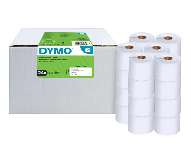 Een Etiket Dymo LabelWriter adressering 36x89mm 24 rollen á 260 stuks wit koop je bij Hoekmankantoorartikelen.nl