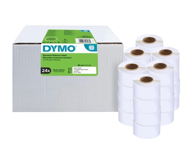 Een Etiket Dymo LabelWriter adressering 28x89mm 24 rollen á 130 stuks wit koop je bij Hoekmankantoorartikelen.nl