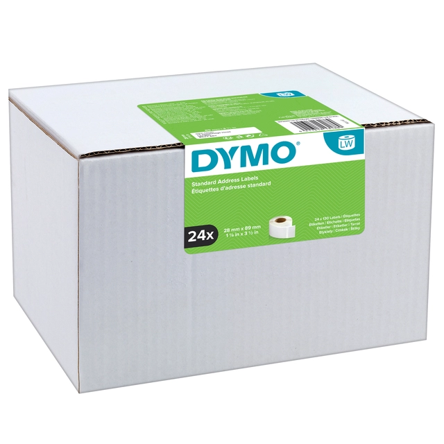 Een Etiket Dymo LabelWriter adressering 28x89mm 24 rollen á 130 stuks wit koop je bij Hoekmankantoorartikelen.nl