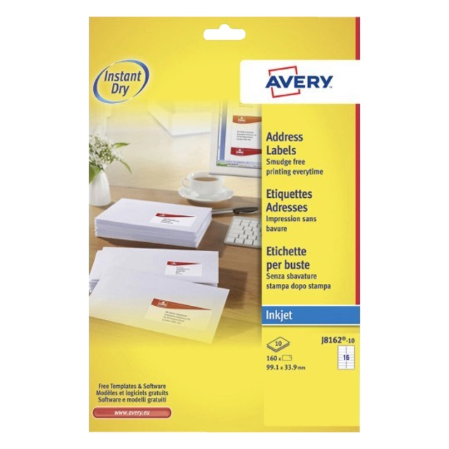 Een Etiket Avery J8162-10 99.1x33.9mm wit 160stuks koop je bij VHK Kantoorartikelen