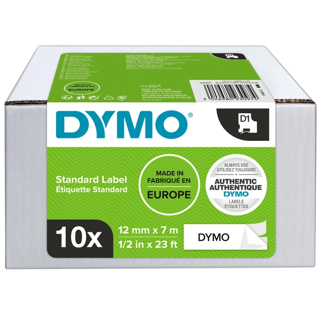 Een Labeltape Dymo LabelManager D1 polyester 12mm zwart op wit 10 stuks koop je bij Hoekmankantoorartikelen.nl