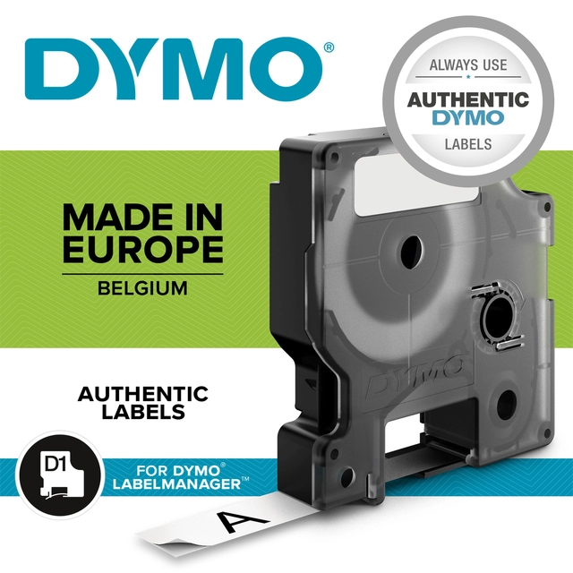 Een Labeltape Dymo LabelManager D1 polyester 12mm zwart op wit 10 stuks koop je bij Hoekmankantoorartikelen.nl