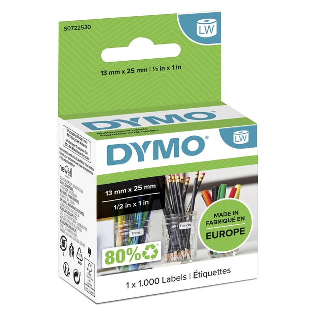 Een Etiket Dymo LabelWriter multifunctioneel 13x25mm 1 rol á 1000 stuks wit koop je bij VHK Kantoorartikelen