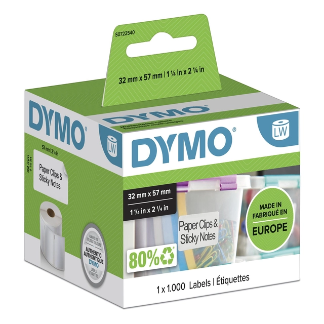 Een Etiket Dymo LabelWriter multifunctioneel 32x57mm 1 rol á 1000 stuks wit koop je bij VHK Kantoorartikelen