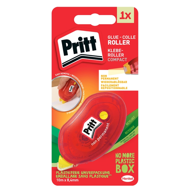 Een Lijmroller Pritt Compact non permanent 10m op blister koop je bij Hoekmankantoorartikelen.nl