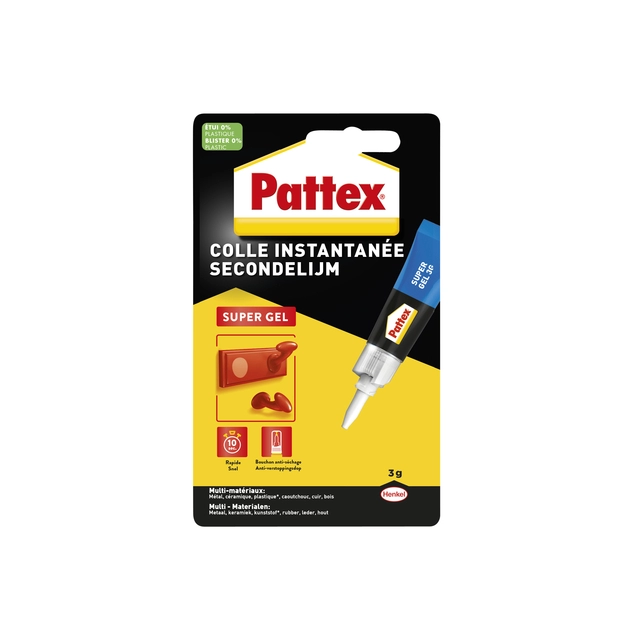 Een Secondelijm Pattex super gel tube 3gram op blister koop je bij VHK Kantoorartikelen