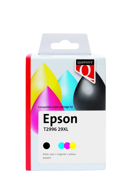 Een Inktcartridge Quantore alternatief tbv Epson 29XL T2996 zwart + 3 kleuren remanufactured koop je bij Hoekmankantoorartikelen.nl