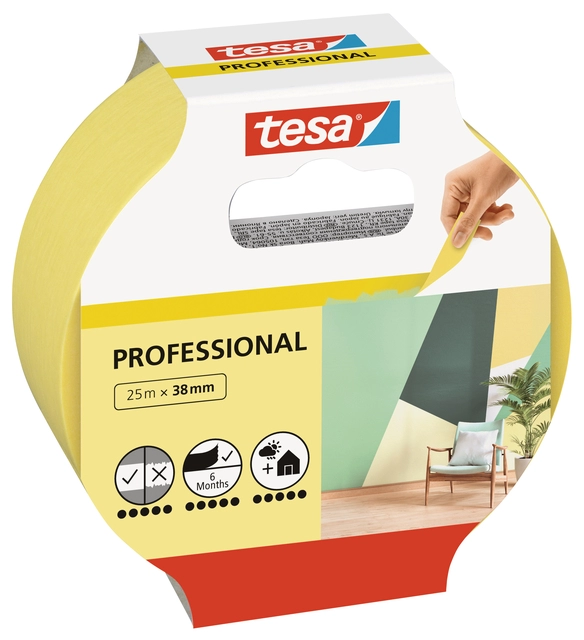 Een Afplaktape tesa® Professional 25mx38mm geel koop je bij VHK Kantoorartikelen