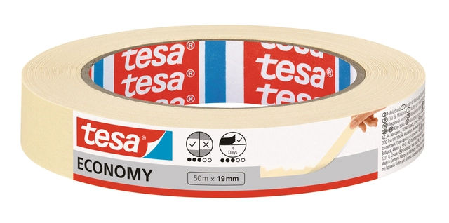 Een Afplaktape tesa® Economy 50mx19mm geel koop je bij VHK Kantoorartikelen