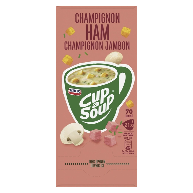 Een Cup-a-Soup Unox champignon ham 21x175ml koop je bij Hoekmankantoorartikelen.nl