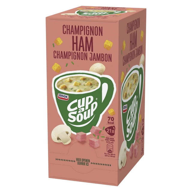 Een Cup-a-Soup Unox champignon ham 21x175ml koop je bij Hoekmankantoorartikelen.nl