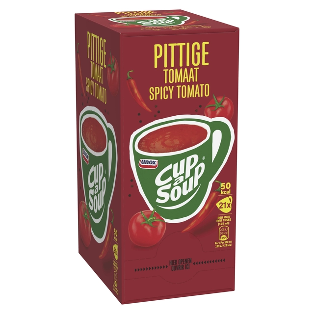 Een Cup-a-Soup Unox pittige tomaat 21x175ml koop je bij Hoekmankantoorartikelen.nl