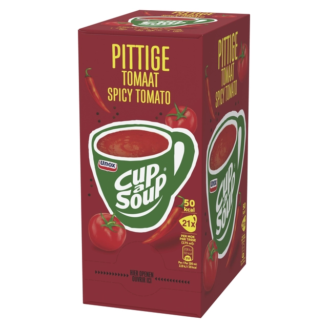 Een Cup-a-Soup Unox pittige tomaat 21x175ml koop je bij Hoekmankantoorartikelen.nl