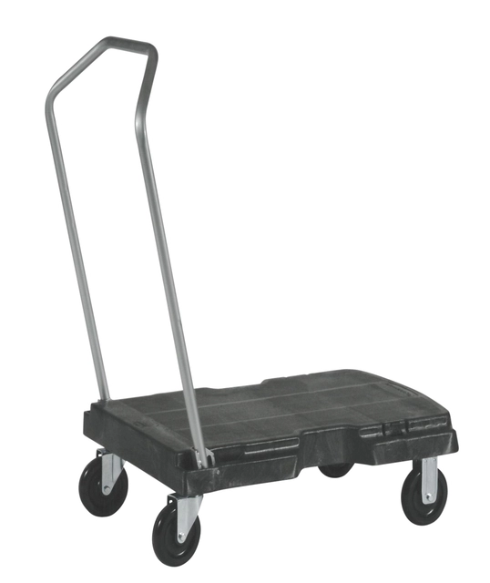 Een Transportkar Rubbermaid Triple Trolley inklapbaar 225kg zwart koop je bij VHK Kantoorartikelen