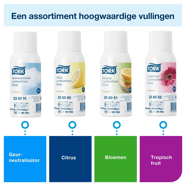 Een Luchtverfrisser Tork A1 spray met citrusgeur 75ml 236050 koop je bij VHK Kantoorartikelen