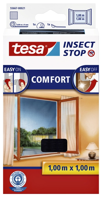 Een Insectenhor tesa® Insect Stop COMFORT raam 1x1m antraciet koop je bij VHK Kantoorartikelen