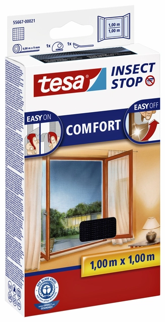 Een Insectenhor tesa® Insect Stop COMFORT raam 1x1m antraciet koop je bij VHK Kantoorartikelen