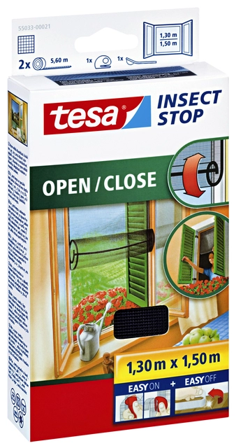 Een Insectenhor tesa® Insect Stop OPEN/CLOSE raam 1,3x1,5m zwart koop je bij VHK Kantoorartikelen