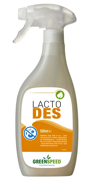 Een Desinfectiespray Greenspeed Lacto Des 500ml koop je bij VHK Kantoorartikelen