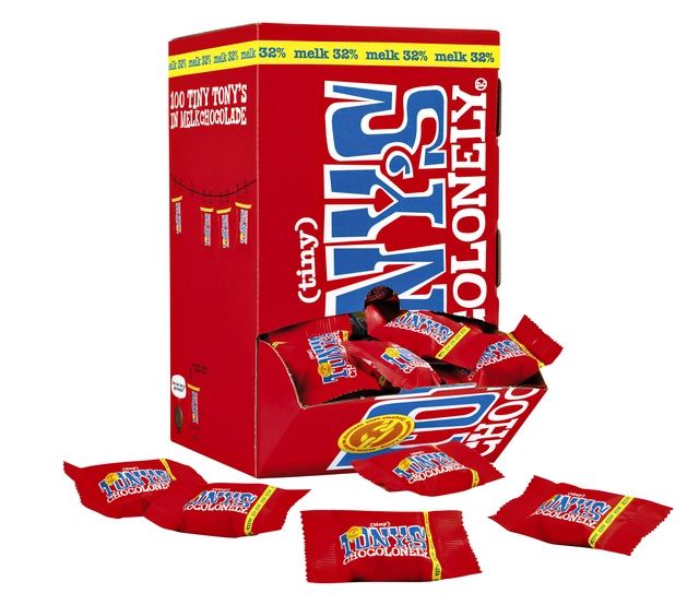 Een Chocolade Tony's Chocolonely tiny melk doos 100 st koop je bij VHK Kantoorartikelen