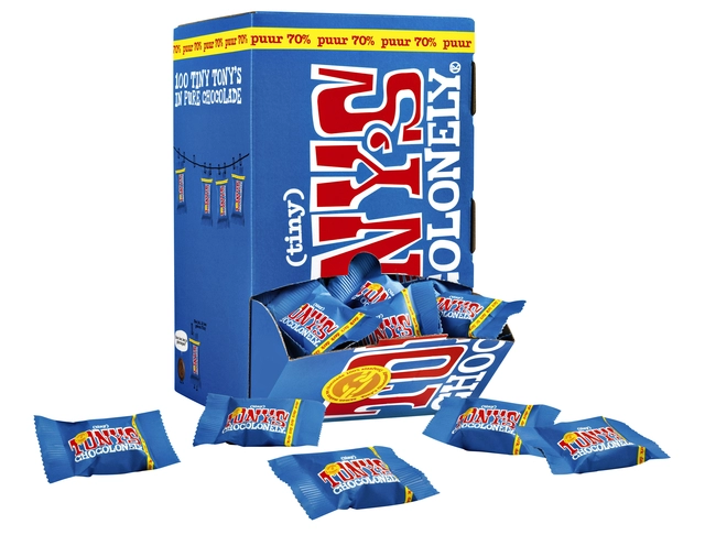 Een Chocolade Tony's Chocolonely tiny puur doos 100 st koop je bij VHK Kantoorartikelen