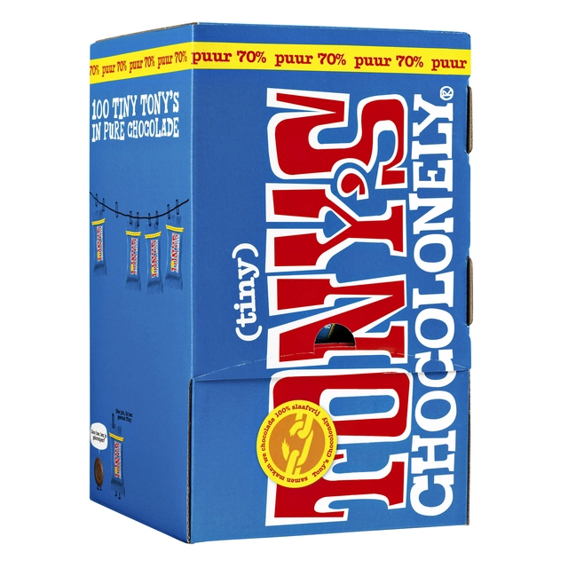 Een Chocolade Tony's Chocolonely tiny puur doos 100 st koop je bij VHK Kantoorartikelen