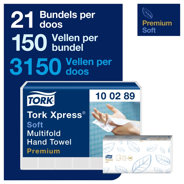 Een Handdoek Tork Xpress H2 multifold Premium 2-laags wit 100289 koop je bij VHK Kantoorartikelen