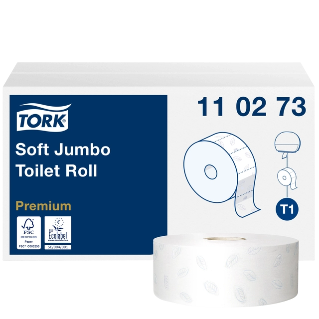 Een Toiletpapier Tork Jumbo T1 premium 2-laags 360m wit 110273 koop je bij VHK Kantoorartikelen