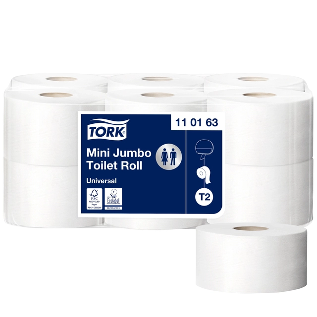 Een Toiletpapier Tork T2 Universal 1-laags 240mtr wit 110163 koop je bij VHK Kantoorartikelen