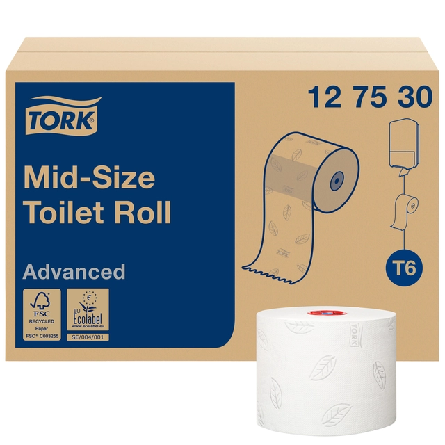 Een Toiletpapier Tork Mid-size T6 advanced 2-laags 100m wit 127530 koop je bij Hoekmankantoorartikelen.nl