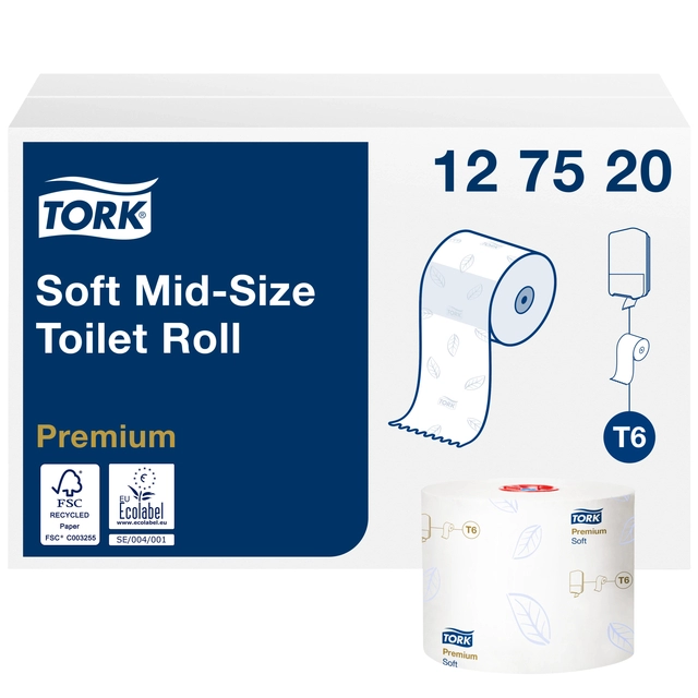 Een Toiletpapier Tork Mid-size T6 premium 2-laags 90m wit 127520 koop je bij VHK Kantoorartikelen