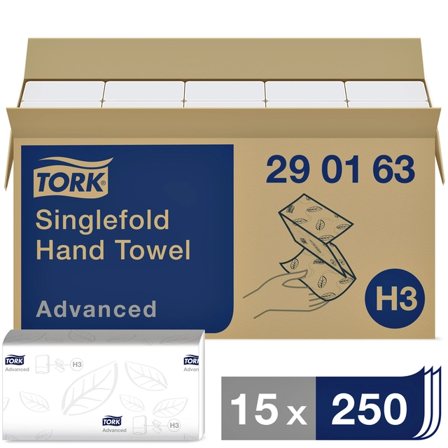 Een Handdoek Tork H3 Advanced Z-gevouwen 2-laags wit 290163 koop je bij VHK Kantoorartikelen