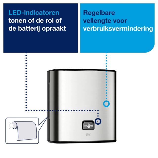 Een Handdoekdispenser Tork Matic met sensor H1 roestvrij staal 460001 koop je bij VHK Kantoorartikelen