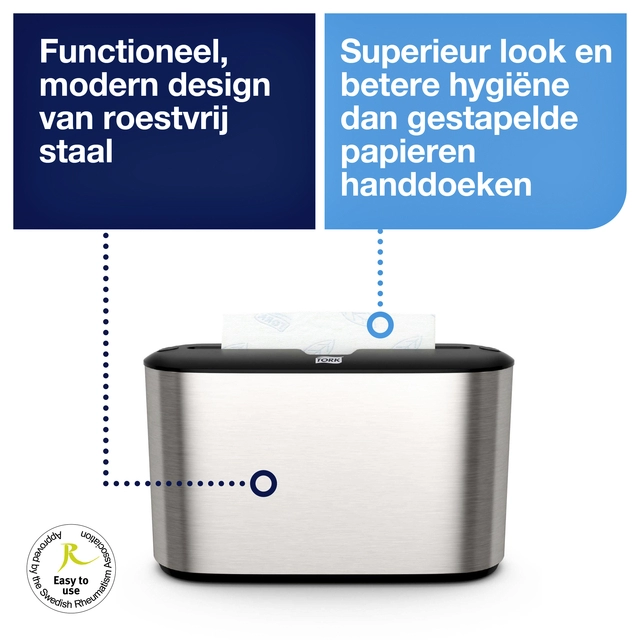 Een Handdoekdispenser Tork Express Image lijn Countertop Multifold H2 rvs 460005 koop je bij VHK Kantoorartikelen