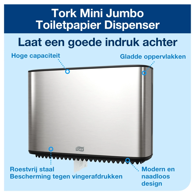 Een Toiletpapierdispenser Tork Image Lijn Mini jumborol T2 Image-Gesloten- rvs 460006 koop je bij VHK Kantoorartikelen