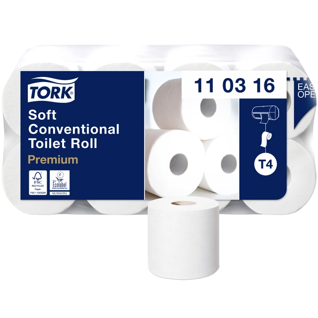 Een Toiletpapier Tork T4 traditioneel premium 3-laags 250 vel wit 110316 koop je bij VHK Kantoorartikelen