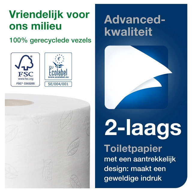 Een Toiletpapier Tork Mini Jumbo T2 advanced 2-laags 12 rollen wit 120280 koop je bij VHK Kantoorartikelen