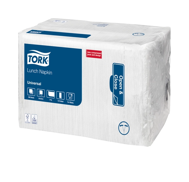 Een Lunchservet Tork 1-laags Universal wit 500 stuks 509308 koop je bij Hoekmankantoorartikelen.nl