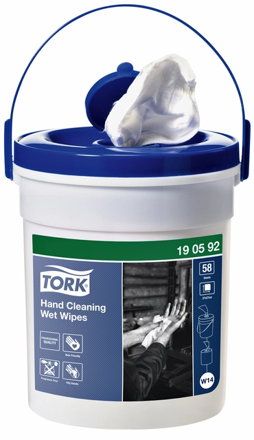 Een Reinigingsdoekjes Tork Hand Cleaning W14 parfumvrij 58 vel wit 190592 koop je bij Hoekmankantoorartikelen.nl