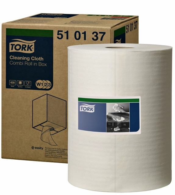 Een Reiningingsdoek Tork W1 herbruikbaar nonwoven 400 vel wit 510137 koop je bij VHK Kantoorartikelen