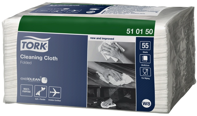 Een Reinigingsdoek Tork Cleaning W8 zacht flexibel nonwoven 55 vel wit 510150 koop je bij VHK Kantoorartikelen