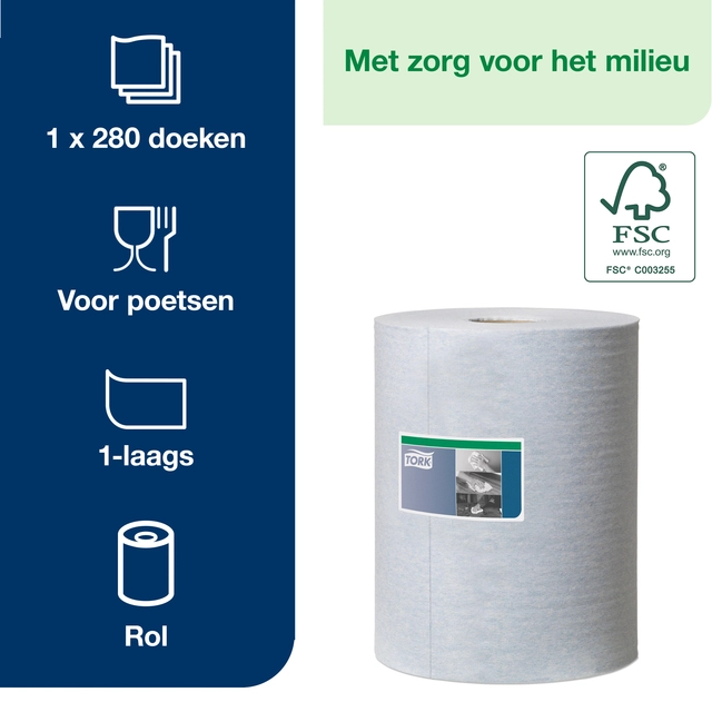 Een Reinigingsdoek Tork Heavy-Duty W1/2/3 multifunctioneel 280 vel blauw 530237 koop je bij VHK Kantoorartikelen