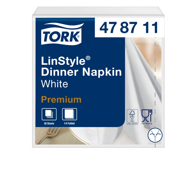 Een Dinnerservetten Tork Premium LinStyle® 1-laags 50 stuks wit 478711 koop je bij Hoekmankantoorartikelen.nl