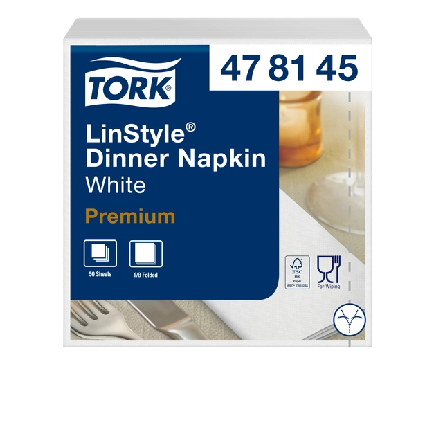 Een Dinnerservetten Tork Premium LinStyle® 1/8 gevouwen 1-laags 50 stuks wit 478145 koop je bij Hoekmankantoorartikelen.nl