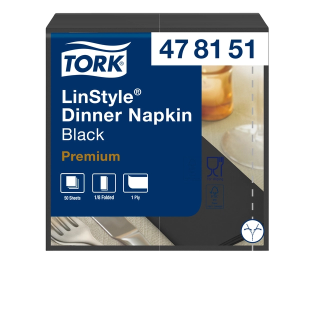 Een Dinnerservetten Tork Premium LinStyle® 1/8 gevouwen 50 stuks zwart 478151 koop je bij Hoekmankantoorartikelen.nl