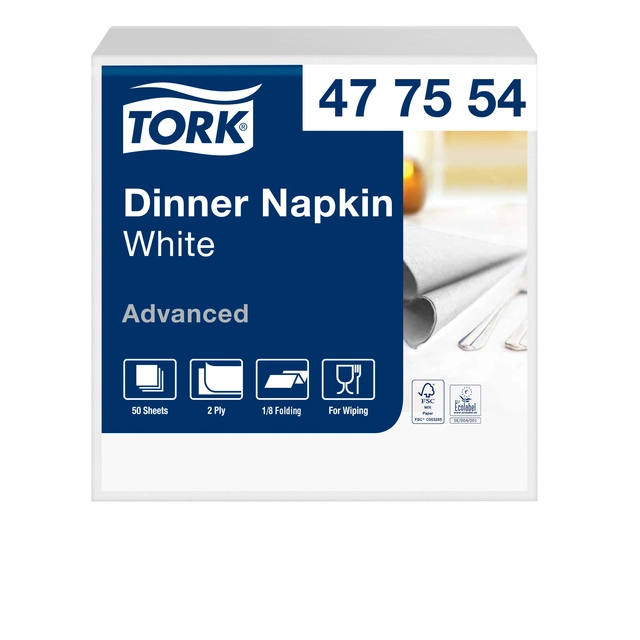 Een Dinnerservetten Tork 1/8 vouw 2-laags 150 stuks wit 477554 koop je bij Hoekmankantoorartikelen.nl